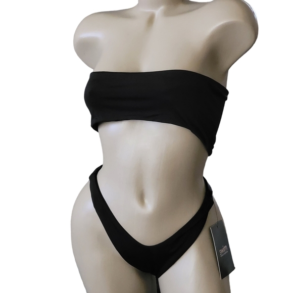 Naked Wardrobe Black Bandeau Bikini Swim Set Size Large - Picture 1 of 10